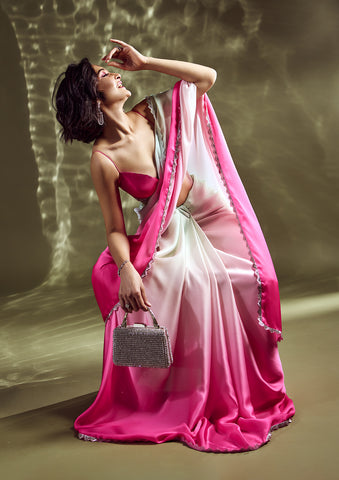 Block Printed Marigold Saree Dress – Aapro